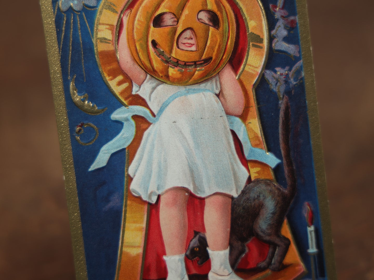 Lot 031 - Antique Embossed Halloween Postcard, Young Child With Head In Jack-O-Lantern Pumpkin, Black Cat, Halloween Series No. 3, No Writing