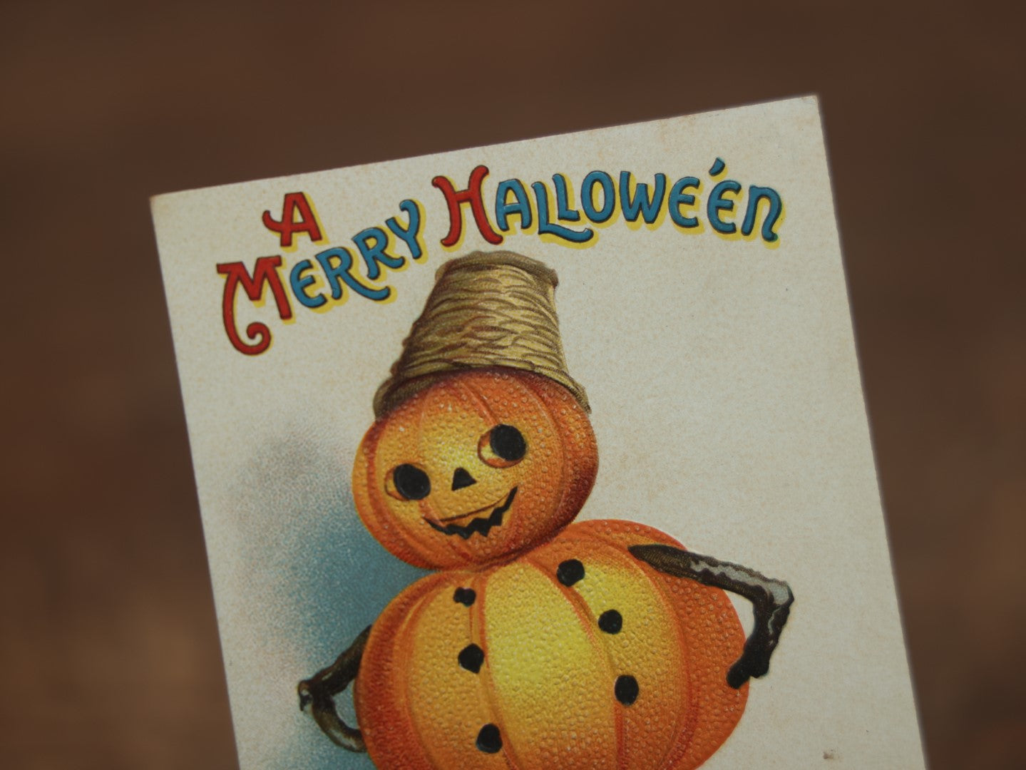 Lot 033 - Antique Embossed Halloween Postcard, Pumpkin Jack-O-Lantern Man, By Ellen Clapsaddle, "A Merry Halloween," Postmarked 1915, Printed In Germany, International Art Publishing Company, Series No. 1667