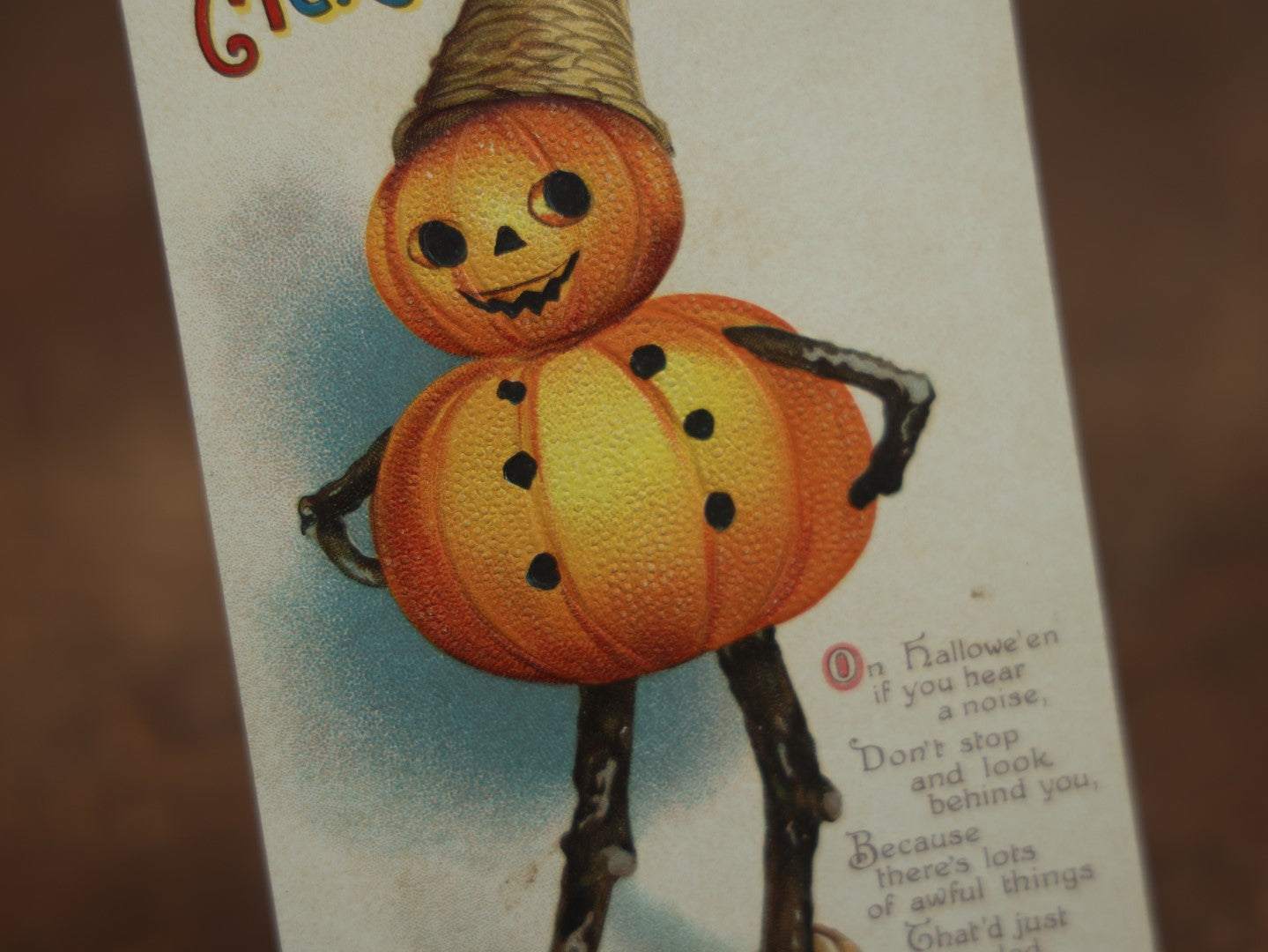 Lot 033 - Antique Embossed Halloween Postcard, Pumpkin Jack-O-Lantern Man, By Ellen Clapsaddle, "A Merry Halloween," Postmarked 1915, Printed In Germany, International Art Publishing Company, Series No. 1667