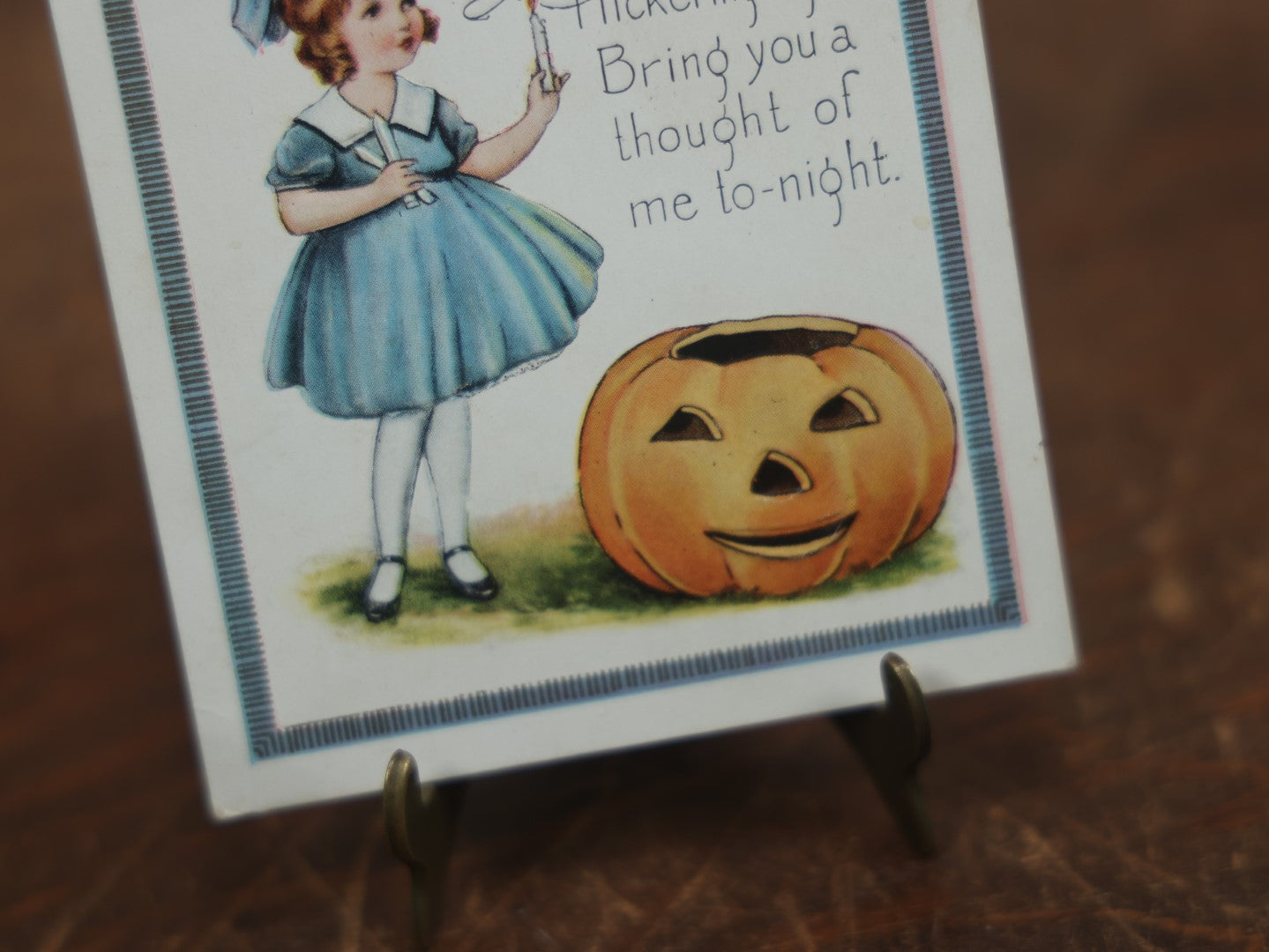 Lot 035 - Antique Embossed Halloween Postcard, "Hearty Halloween Greeting," Little Girl With Candles, Jack-O-Lantern Pumpkin, Writing, Dated 1920