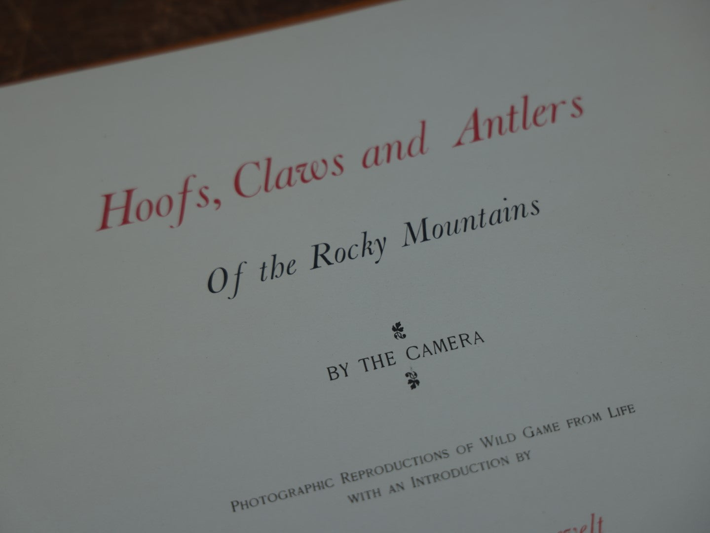 Lot 038 - "Hoofs, Claws, And Antlers Of The Rocky Mountains, By The Camera," Photographic Reproductions Of Wild Game From Life With An Introduction By Theodore Roosevelt, Copyright 1894, Frank S. Thayer, Publisher, Denver, Co.