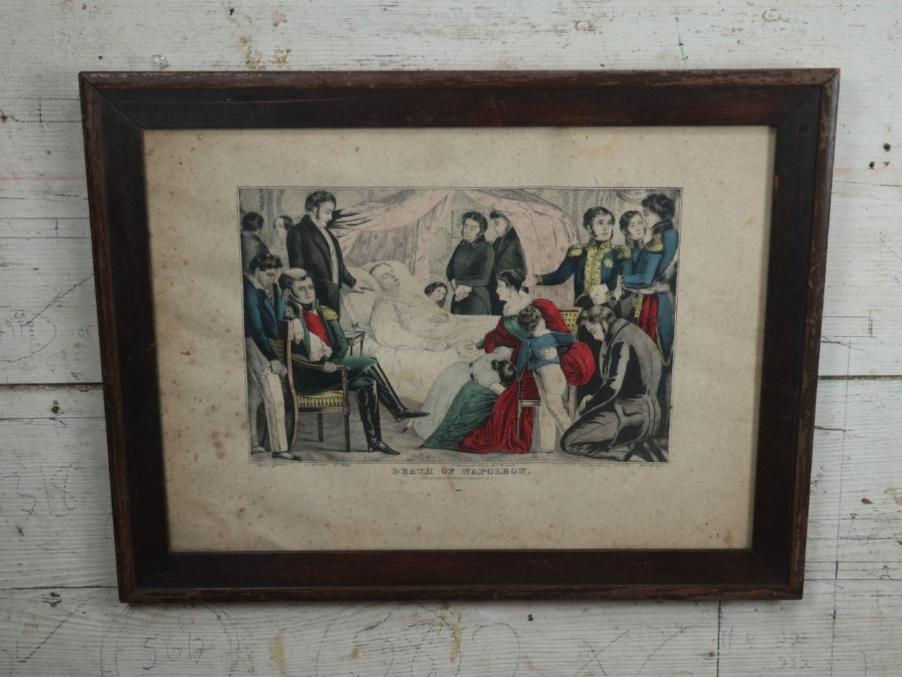 Lot 040 - Antique Hand Colored Lithograph Print, "Death Of Napoleon," By N. Currier, New York, In Frame