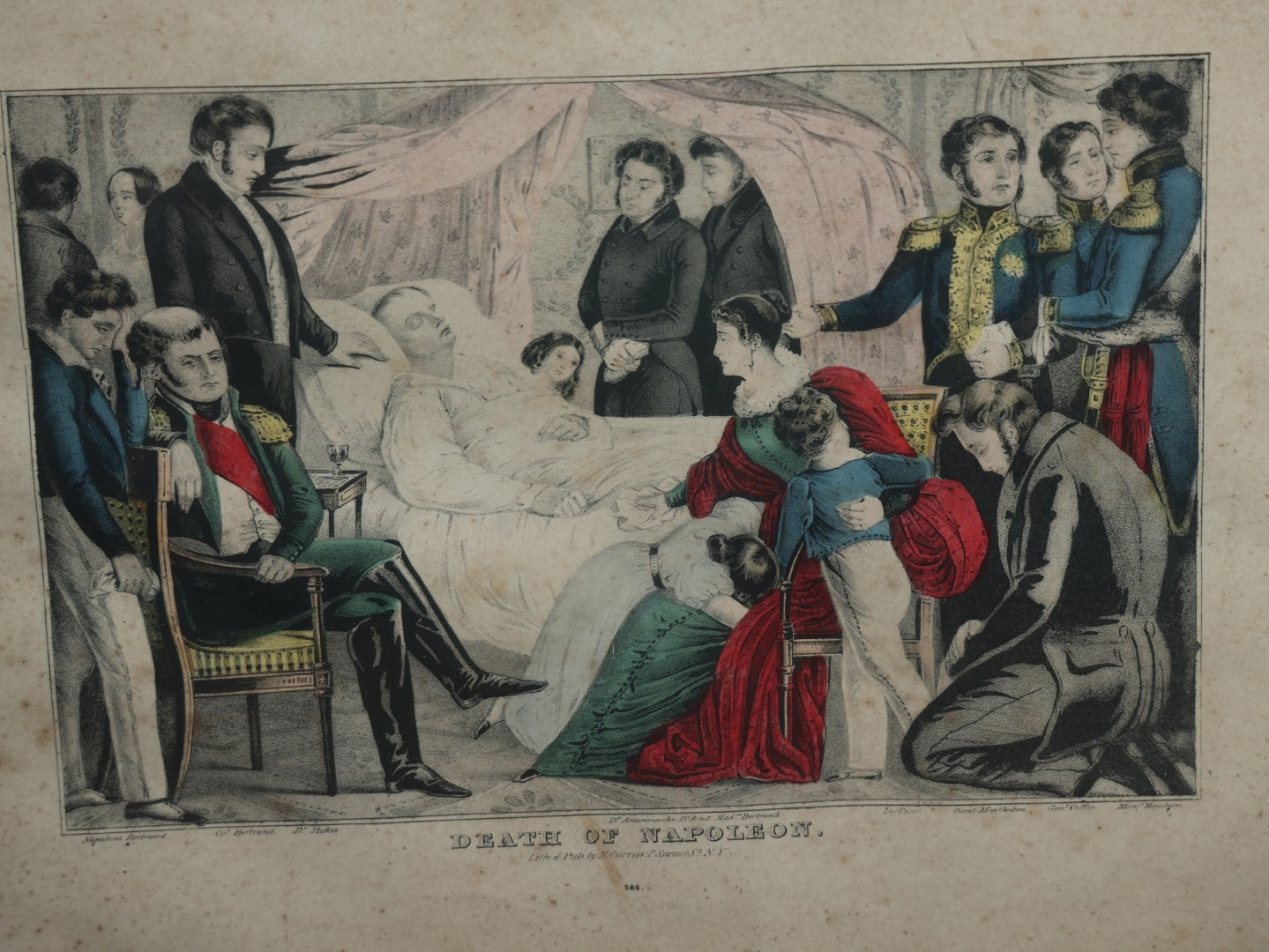 Lot 040 - Antique Hand Colored Lithograph Print, "Death Of Napoleon," By N. Currier, New York, In Frame