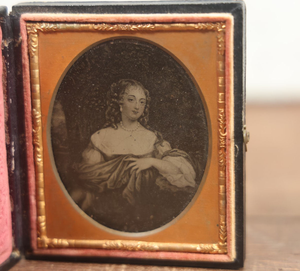 Lot 045 - Antique 1/6th Plate Ambrotype Photograph Taken Of A Painting Of A Painting Of Madame De Montespan, French Noblewoman And Mistress Of King Louis XIV, In Full Intact Union Case