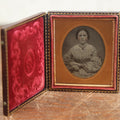 Lot 046 - Antique 1/6th Plate Ambrotype Photograph Of A Pretty Young Woman With A Necklace And Earrings, Pattern Dress, In Full Intact Union Case
