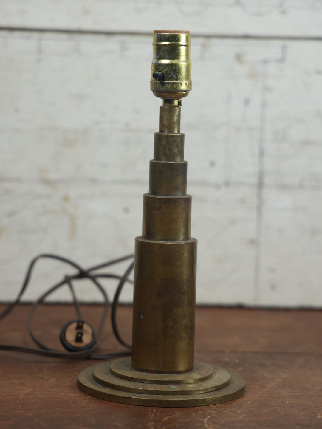 Lot 053 - Antique Machined Brass Lamp, Signed Bard Art Co., New York, Working Condition