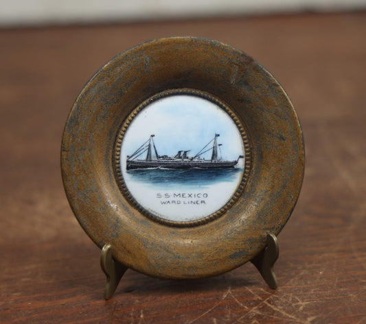 Lot 054 - Antique Porcelain And Metal S.S. Mexico Ward Liner Ocean Liner Tip Tray, Coaster, By O'Hara Dial Company, Waltham, Massachusetts, Manufacturers Of Pocket Watch Faces 