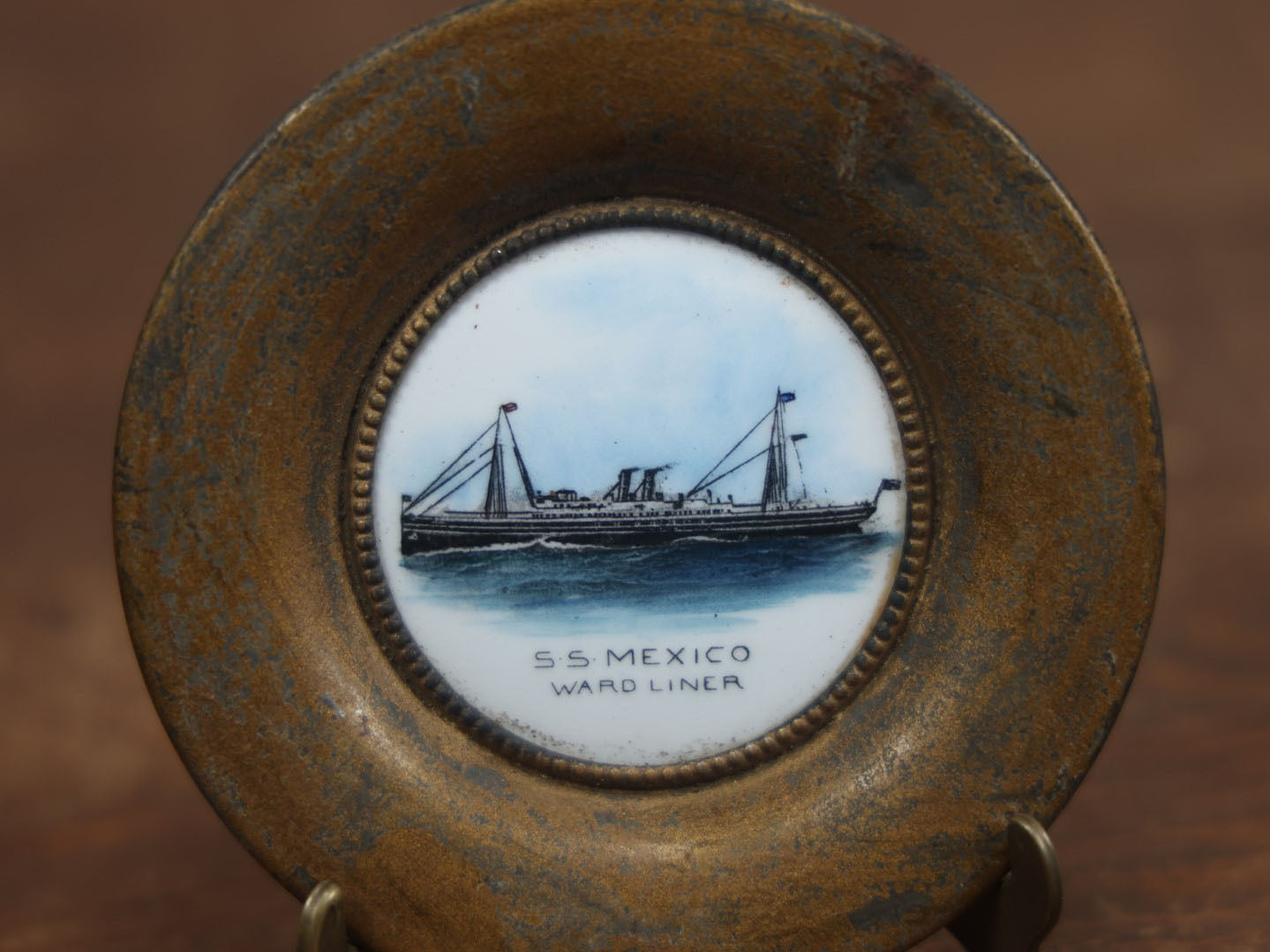 Lot 054 - Antique Porcelain And Metal S.S. Mexico Ward Liner Ocean Liner Tip Tray, Coaster, By O'Hara Dial Company, Waltham, Massachusetts, Manufacturers Of Pocket Watch Faces 