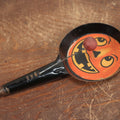 Lot 055 - Vintage Jack-O-Lantern Pumpkin Halloween Noisemaker With Printed Paper Face, Tin Body, Originally Also A Whistle, Missing One Ball, Note Damage