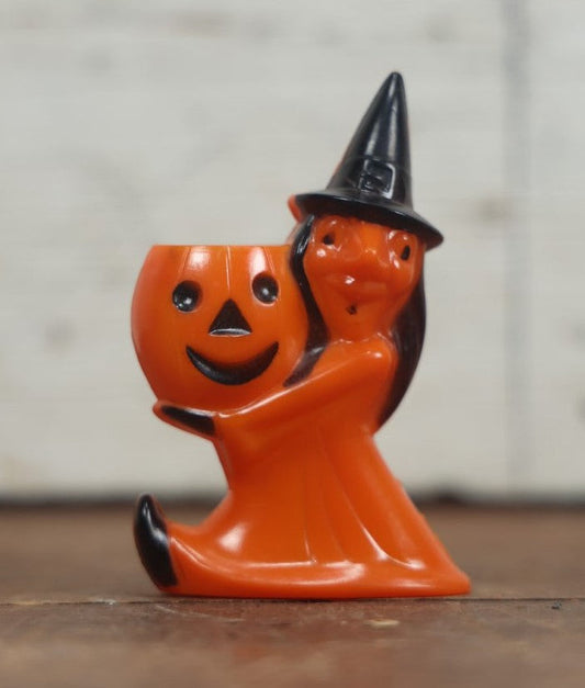 Lot 056 - Vintage Rosbro Halloween Witch Hard Plastic Candy Container (Less Black Mouth)