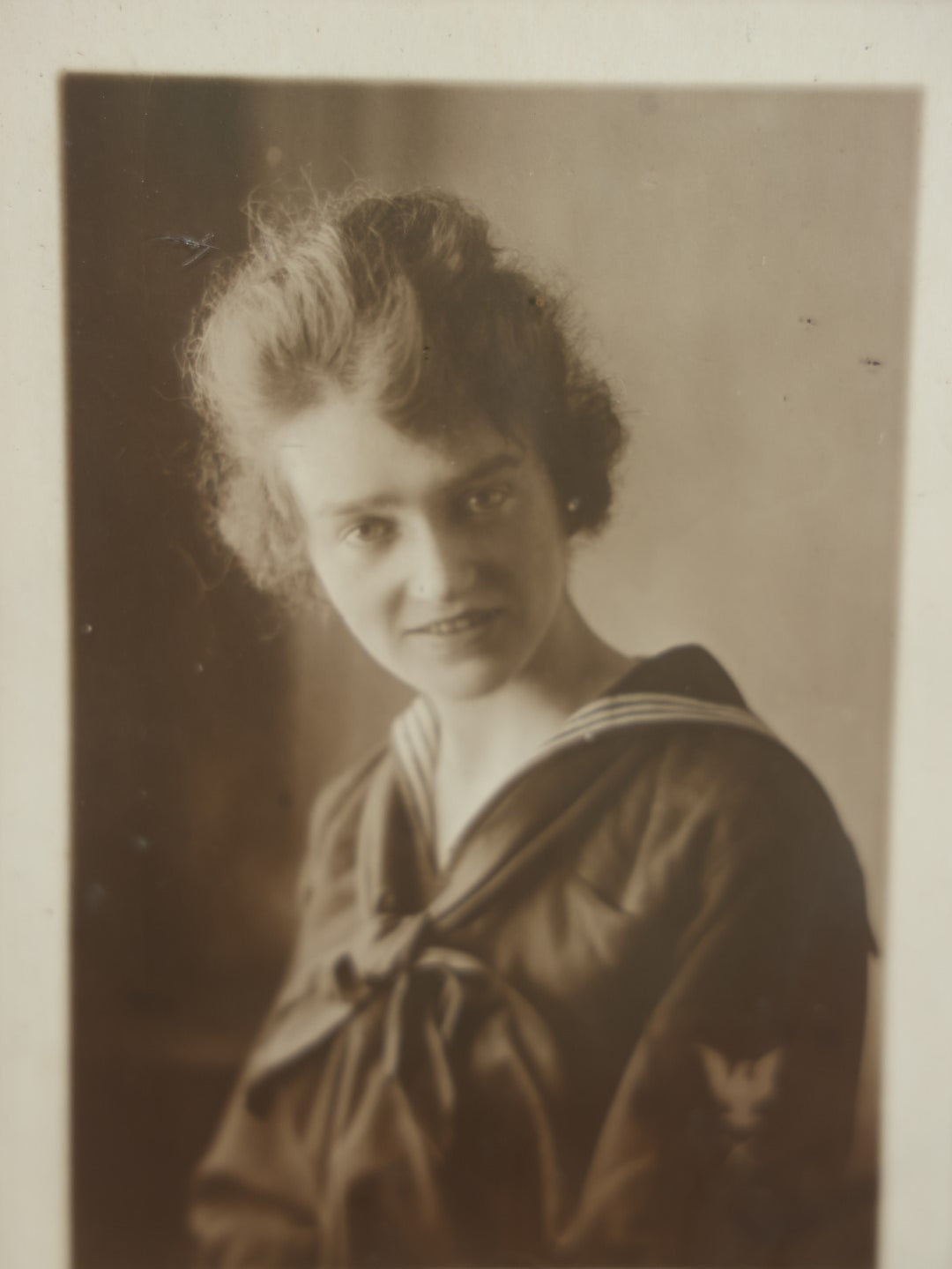 Lot 065 - Antique Photo Of Pretty Young Woman In Navy Sailor's Outfit, Sticker Identifies Her As Mary Kelley, 1917