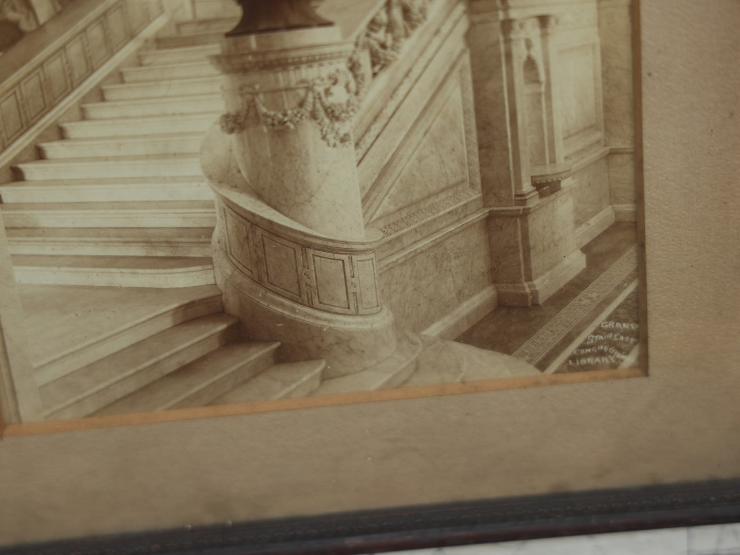 Lot 066 - Antique Framed Photograph Of The Grand Staircase Of The Congressional Library, Washington, D.C., From Harry Yerger's Art Shop, Wilmington, Delaware