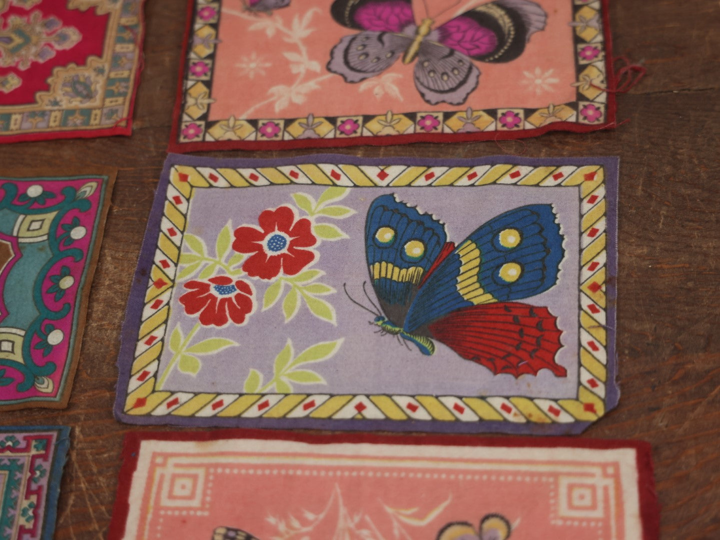 Lot 067 - Grouping Of Eight Antique Tobacco Felts Including Mexican Flag, Butterflies, Patterns, Varying Sizes