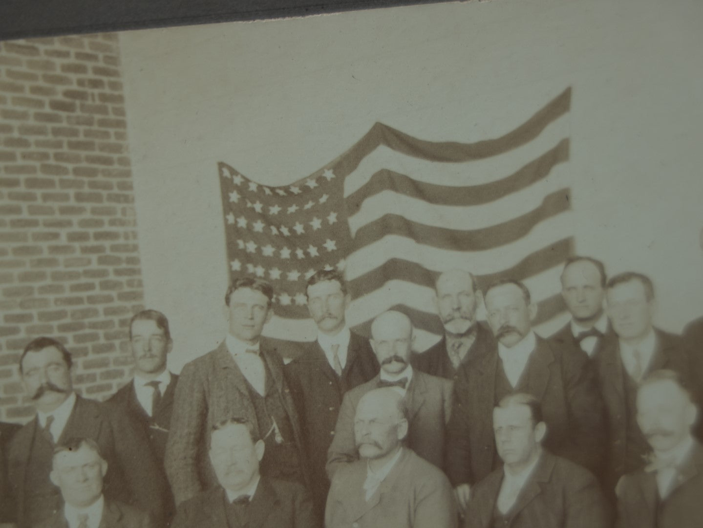 Lot 079 - Antique Boarded Photo Of A Group Of Men In Front Of A 45 Star American Flag