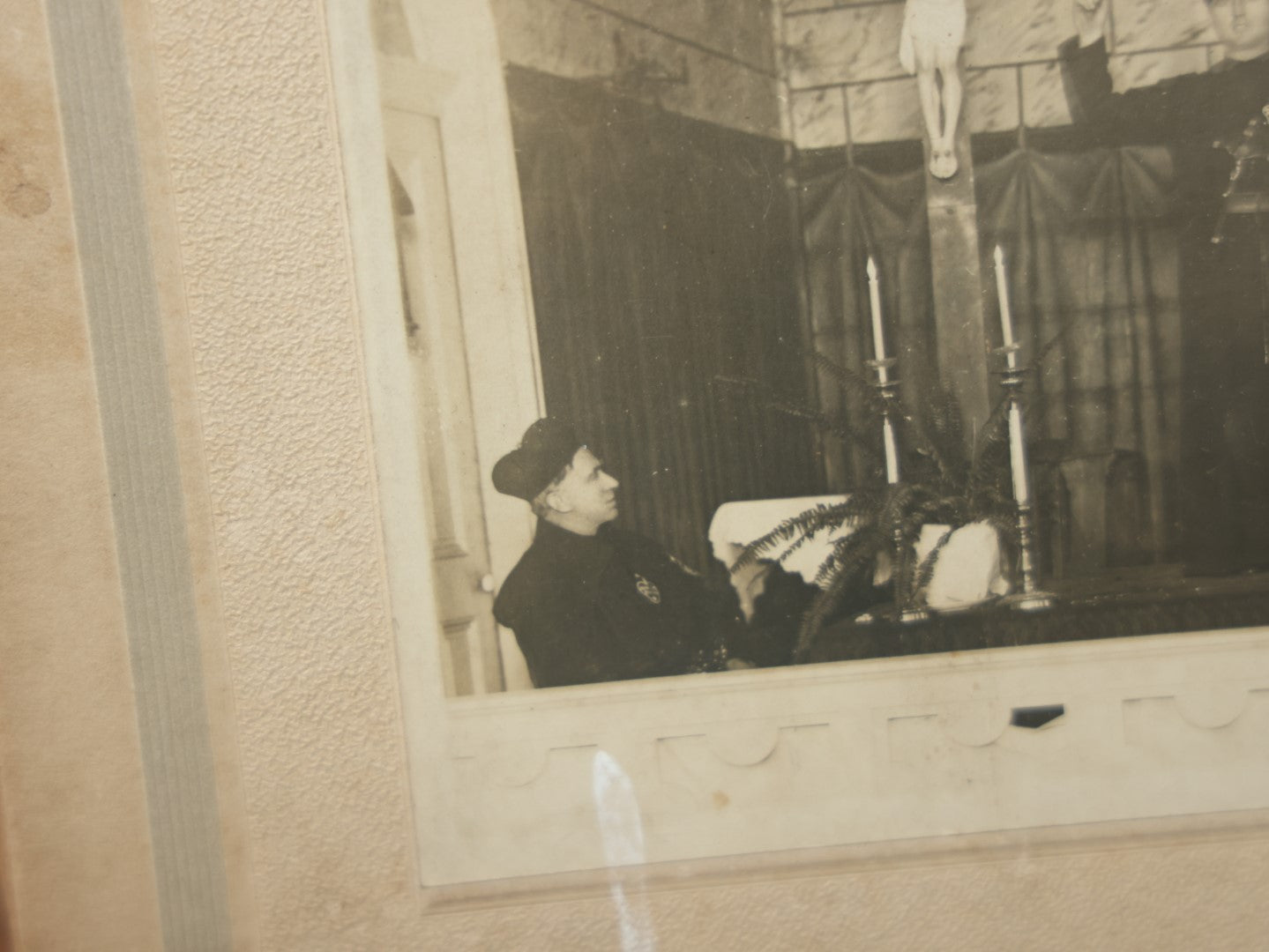 Lot 080 - Antique Boarded Photo Of A Church Altar With Two Priests, Back Marked Lee Seibert 