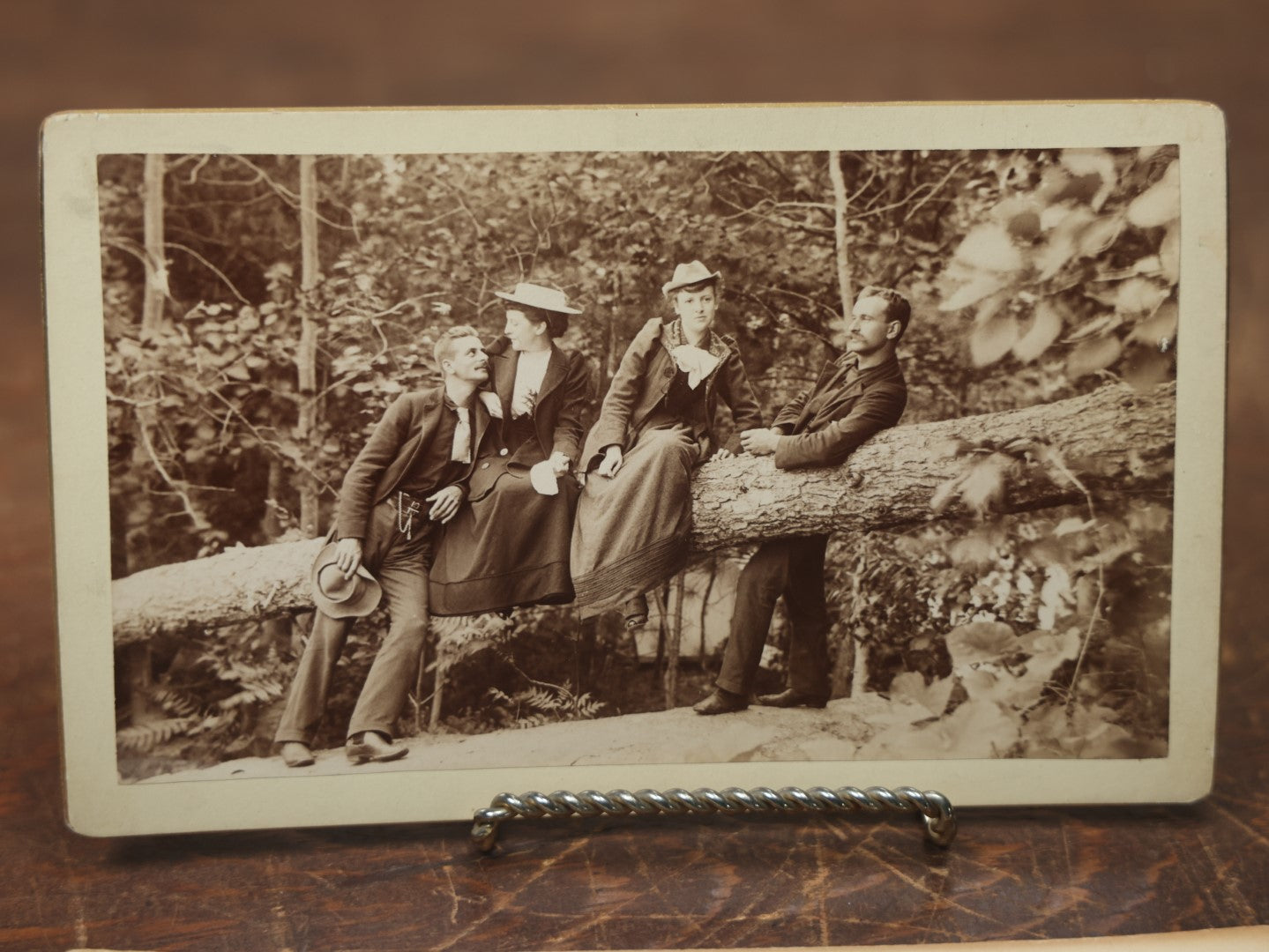 Lot 083 - Pair Of Large Size Antique Cabinet Card Photographs Of Men And Women In The Woods