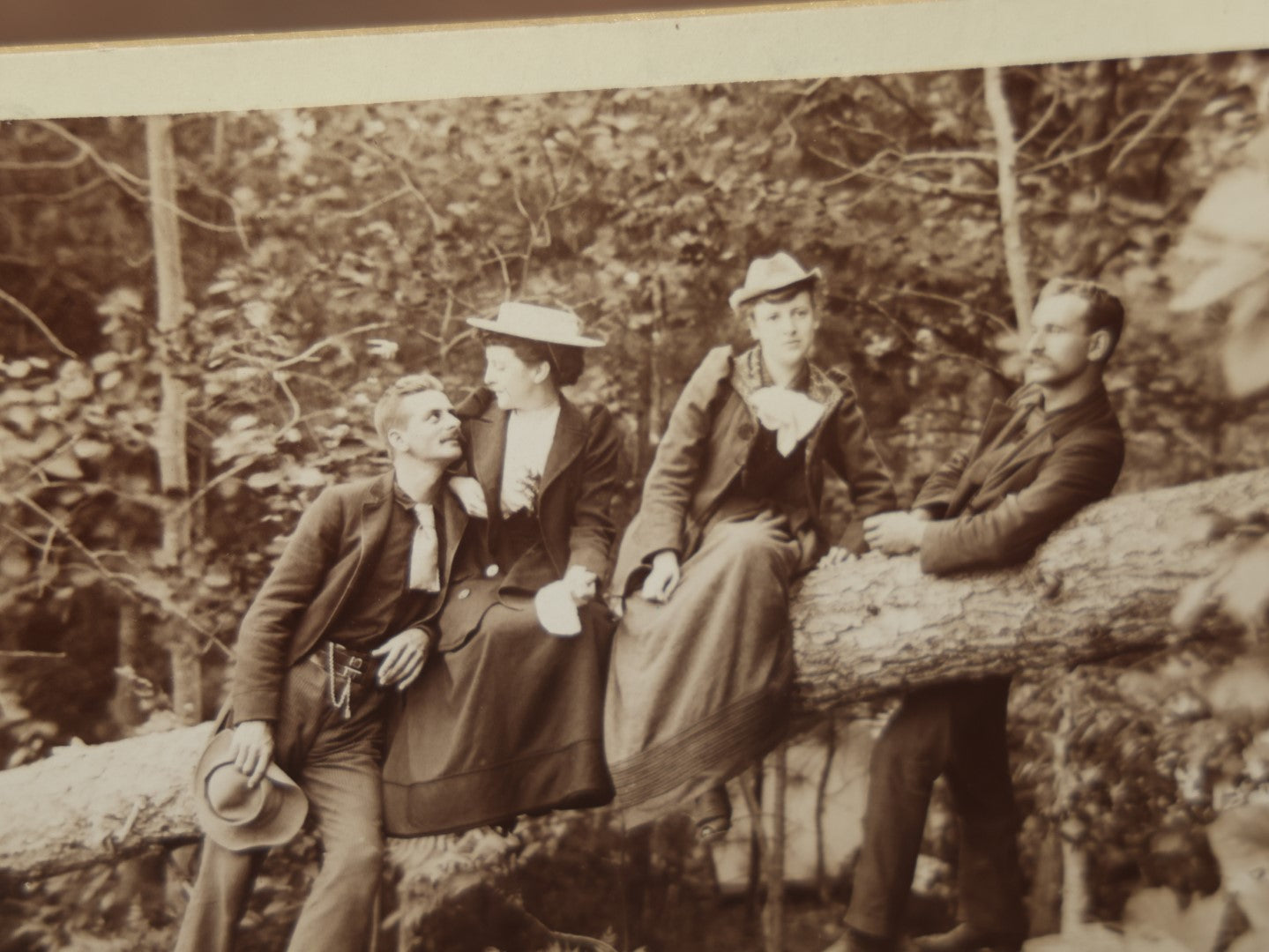 Lot 083 - Pair Of Large Size Antique Cabinet Card Photographs Of Men And Women In The Woods