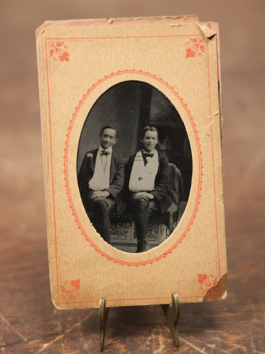 Lot 087 - Antique Single Tintype Photograph, Two Men With Arms In Slings, C.F. Hornstrom, Keene, N.H.