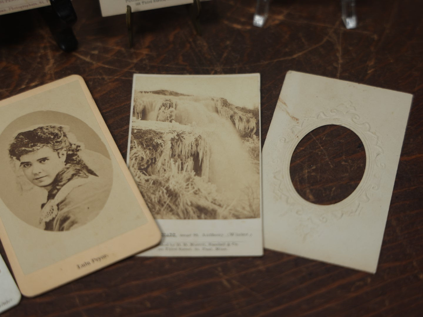 Lot 092 - Grouping Of Seven Antique Carte De Visite C.D.V. Photographs And Paper Mat, Including Waterfall And Nature Scenes, Lulu Pryor 