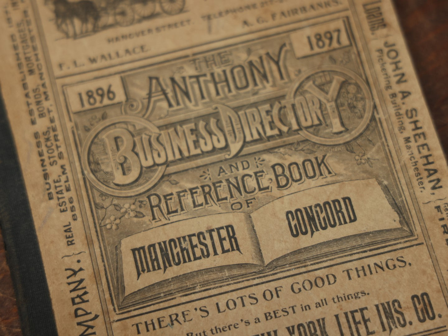 Lot 093 - Antique 1896-1897 Anthony Business Directory For Manchester And Concord, New Hampshire, With Advertisement For F.L. Wallace & Co., Undertakers, Embalmers, And Funeral Directors, With Horse Drawn Hearse On Cover