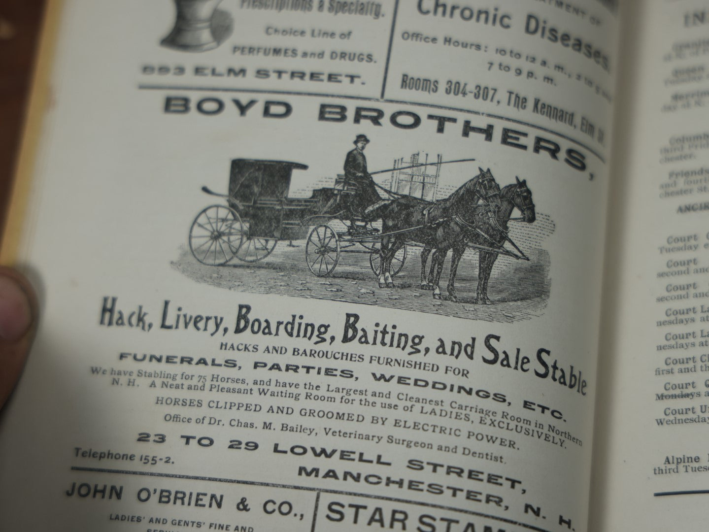 Lot 093 - Antique 1896-1897 Anthony Business Directory For Manchester And Concord, New Hampshire, With Advertisement For F.L. Wallace & Co., Undertakers, Embalmers, And Funeral Directors, With Horse Drawn Hearse On Cover