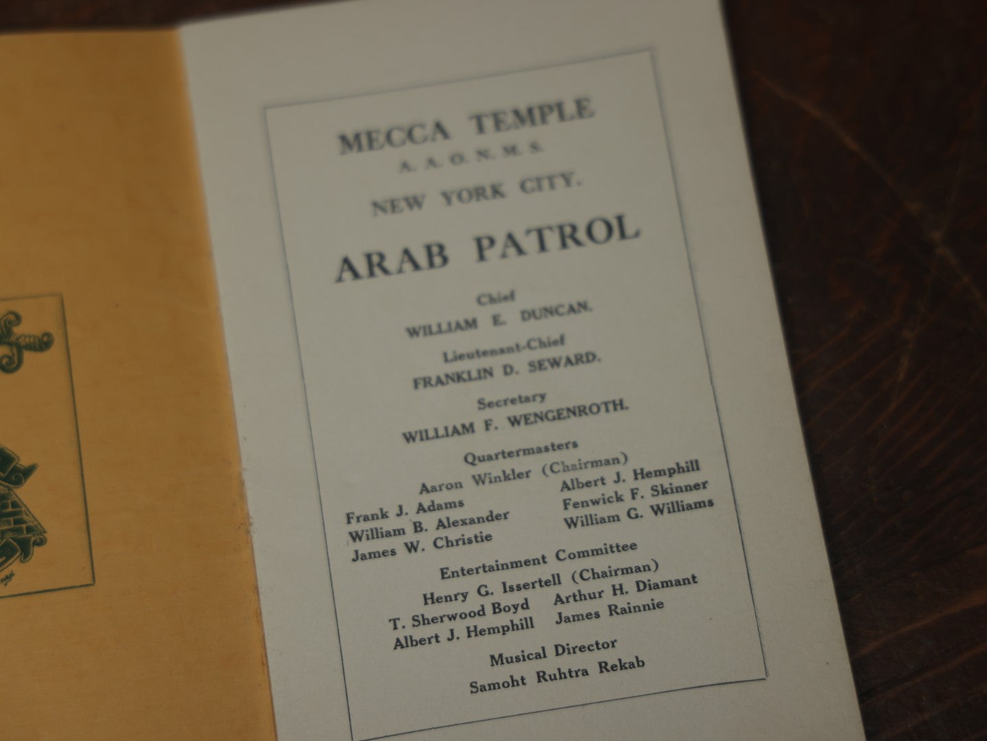 Lot 095 - Antique Mecca Temple, New York City Arab Patrol Hymn Book, Rochester Pilgrimage, 1911