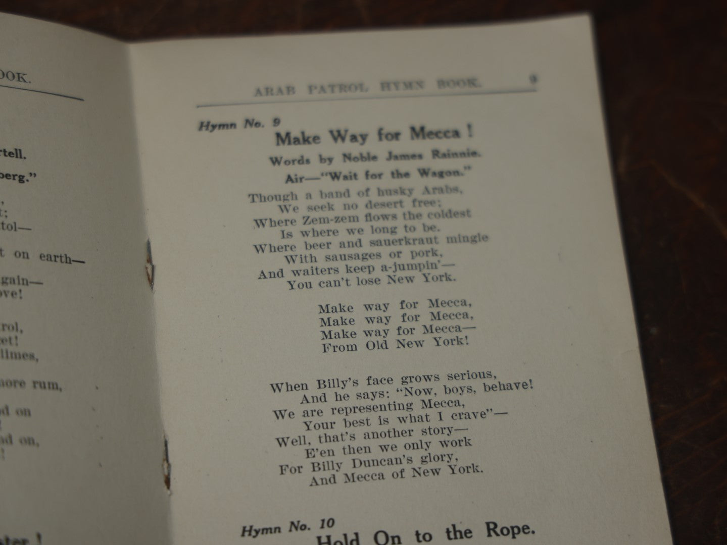 Lot 095 - Antique Mecca Temple, New York City Arab Patrol Hymn Book, Rochester Pilgrimage, 1911