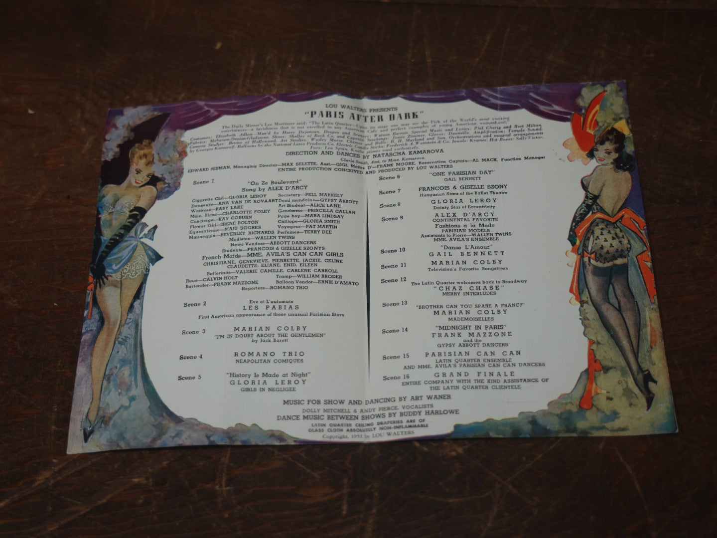 Lot 096 - Vintage Program For Lou Walters Presents "Paris After Dark," Copyright 1951, Latin Quarter, Music And Dancing 