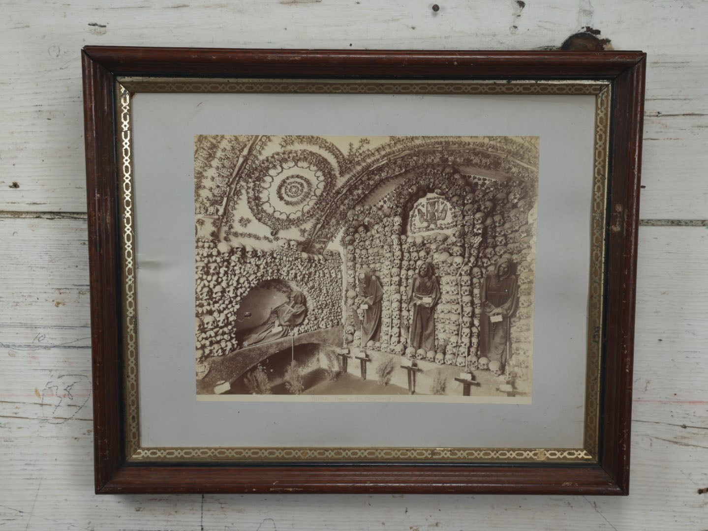 Lot 005 - Early Photograph Of The "Bone Chapel," The Crypt Of Capuchin Friars, Ossuary, In Rome, Italy, Framed, No Glass