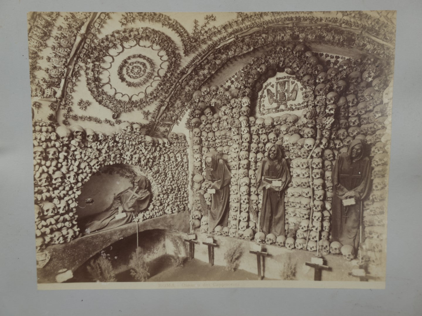 Lot 005 - Early Photograph Of The "Bone Chapel," The Crypt Of Capuchin Friars, Ossuary, In Rome, Italy, Framed, No Glass