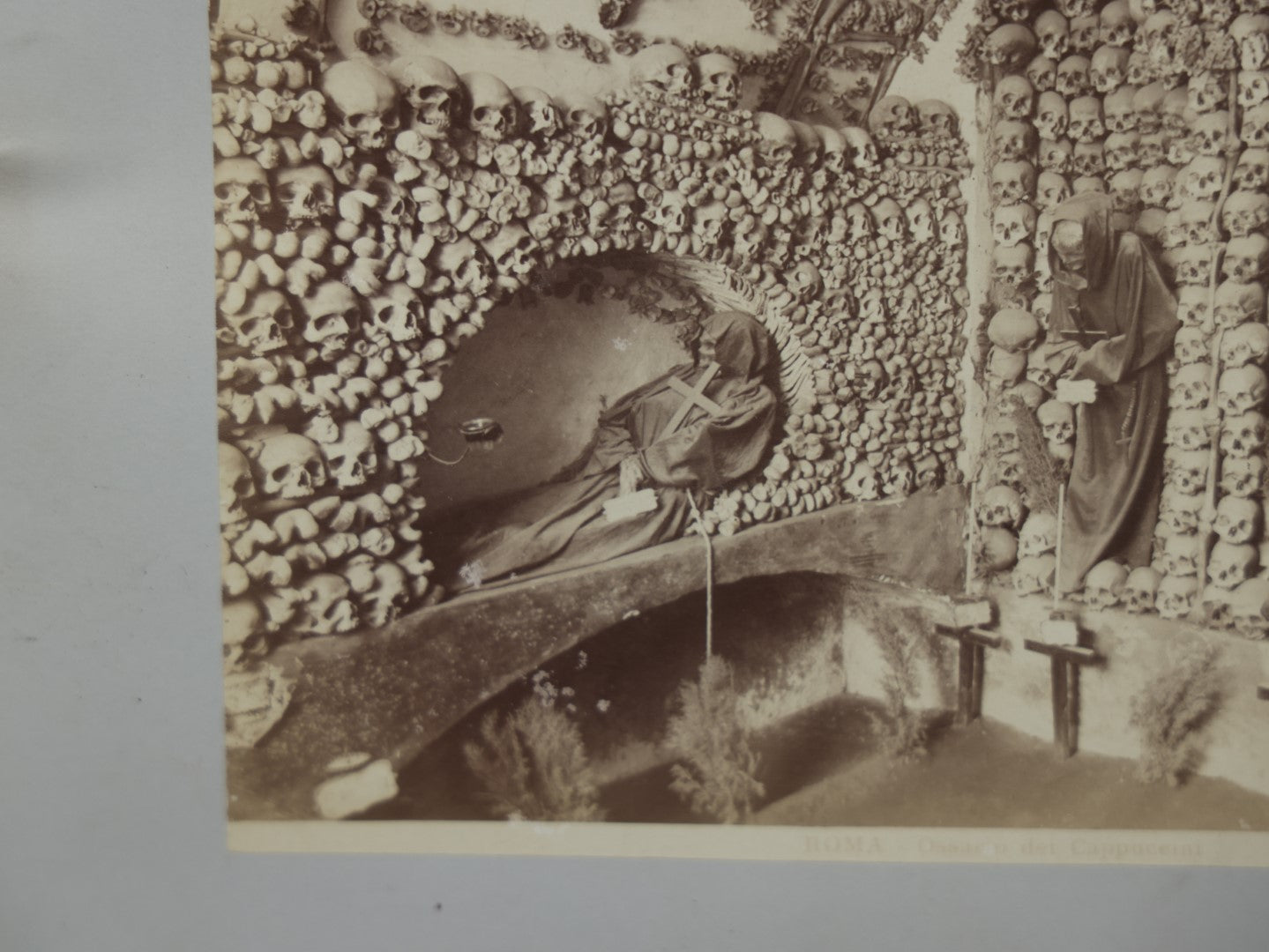 Lot 005 - Early Photograph Of The "Bone Chapel," The Crypt Of Capuchin Friars, Ossuary, In Rome, Italy, Framed, No Glass