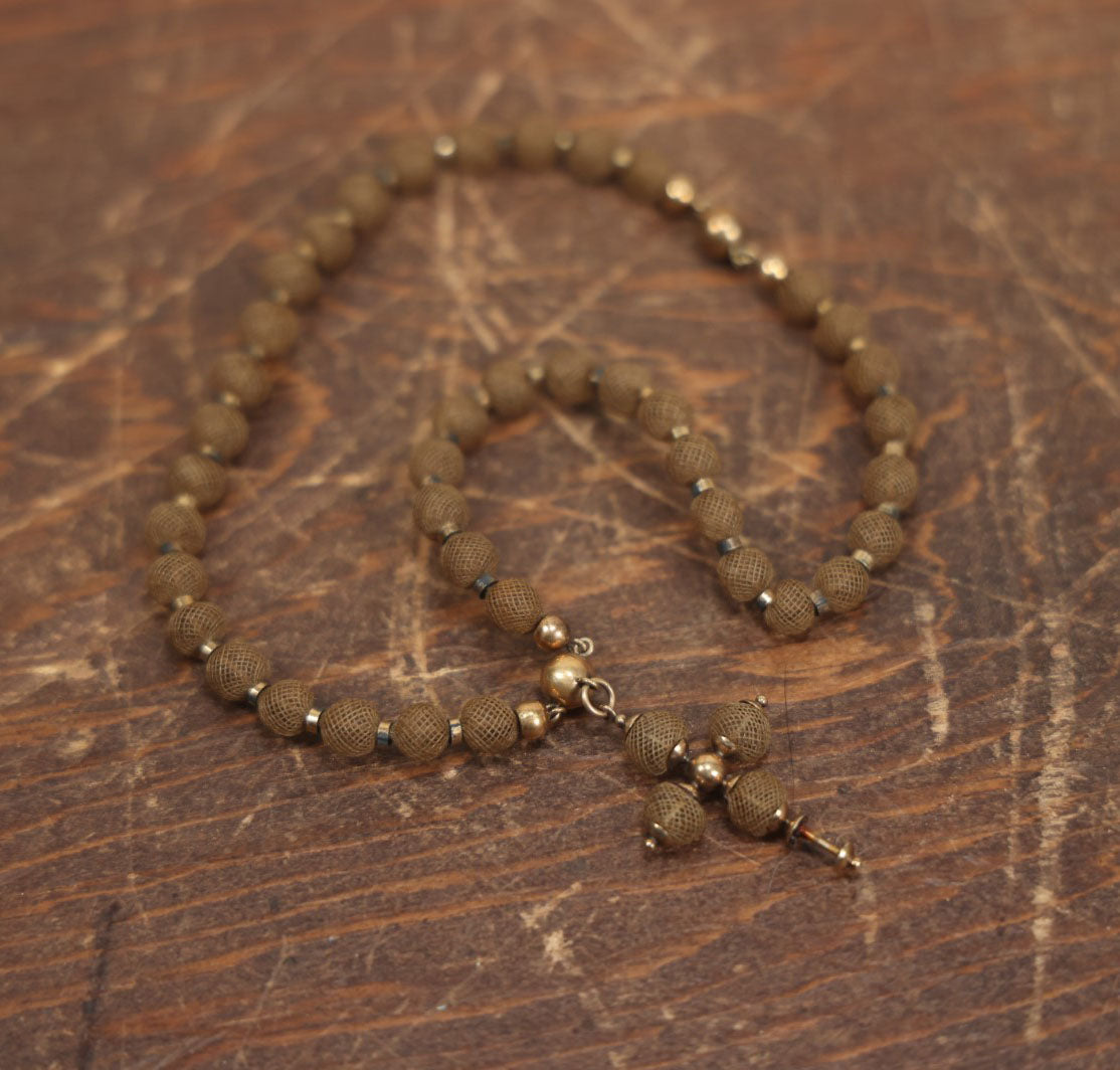 Lot 007 - Antique Victorian Hair Work Memento Necklace With Many Beads Woven And Formed From Hair, With Cross, Note Missing One Ball