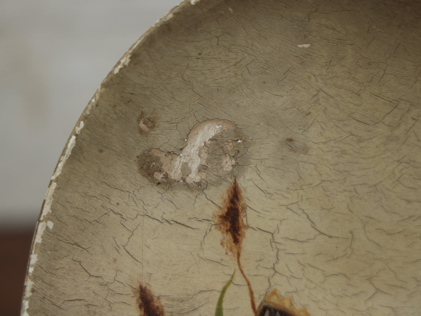 Lot 013 - Antique Painting On Shallow Wood Oblong Plate Of Flowers And Butterfly, Note Losses To Paint, Scuff, Wear To Plate, Circa 1890, Likely By Nellie Weise