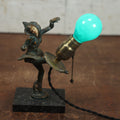 Lot 014 - Antique Art Deco Harlequin Clown Jester Lamp, Metal On Marble Base, Note Missing Hand, Missing Bulb Surround And Shade, Bulb Socket Replaced