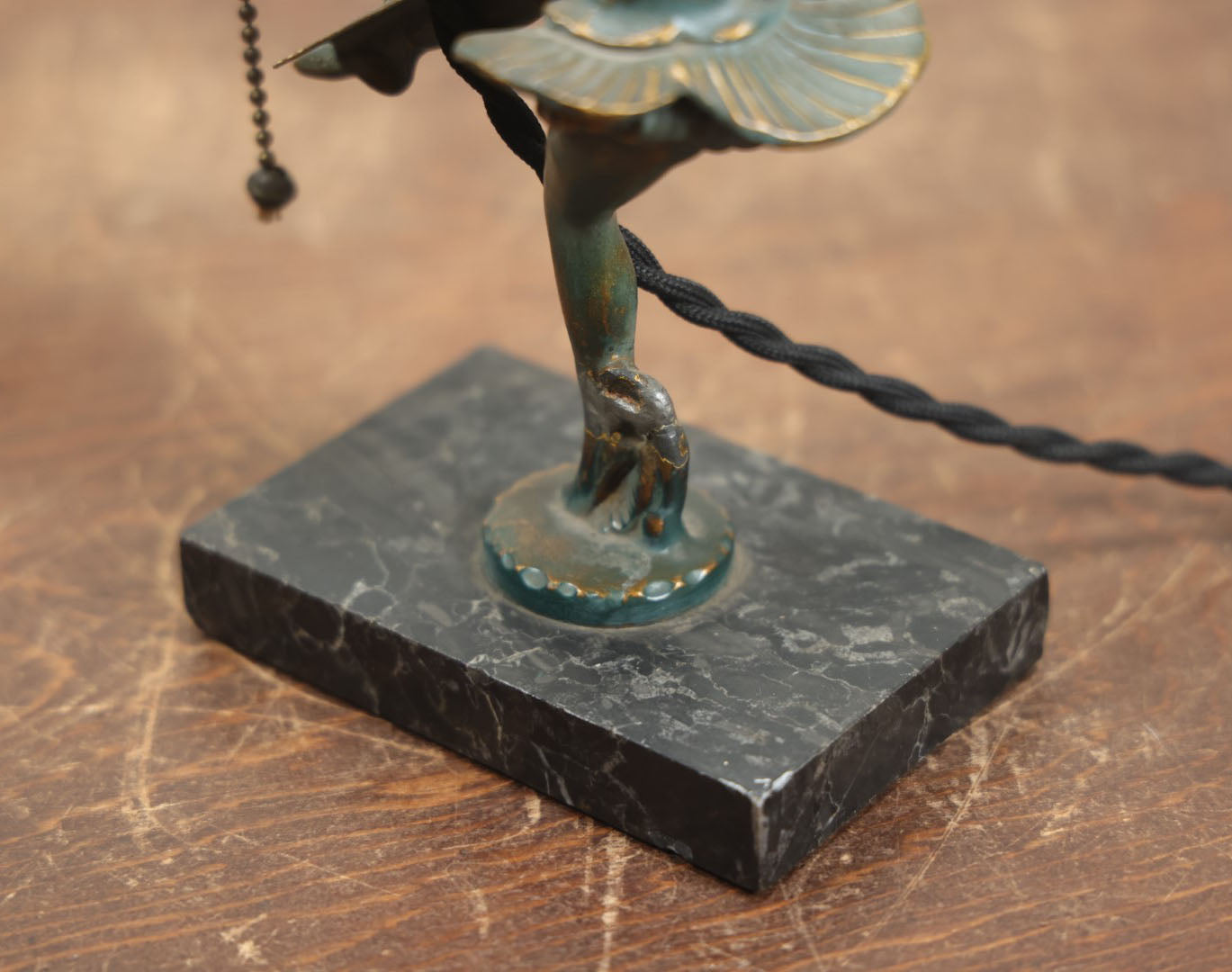 Lot 014 - Antique Art Deco Harlequin Clown Jester Lamp, Metal On Marble Base, Note Missing Hand, Missing Bulb Surround And Shade, Bulb Socket Replaced