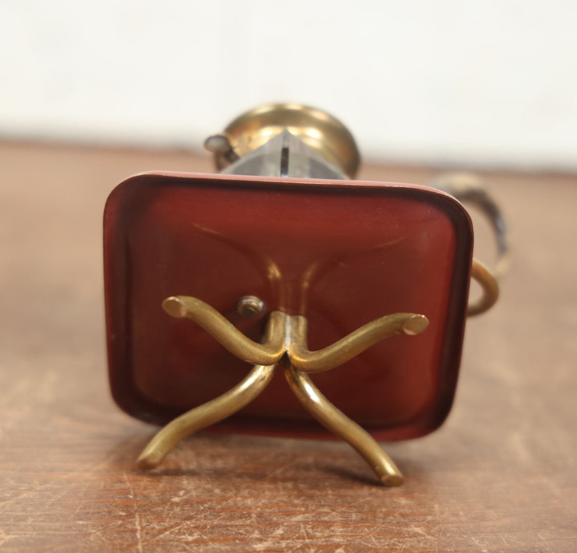 Lot 015 - Unique Antique Inkwell With Animal Horn Adornments, Spring Loaded Brass Top, Beveled Glass Inkwell