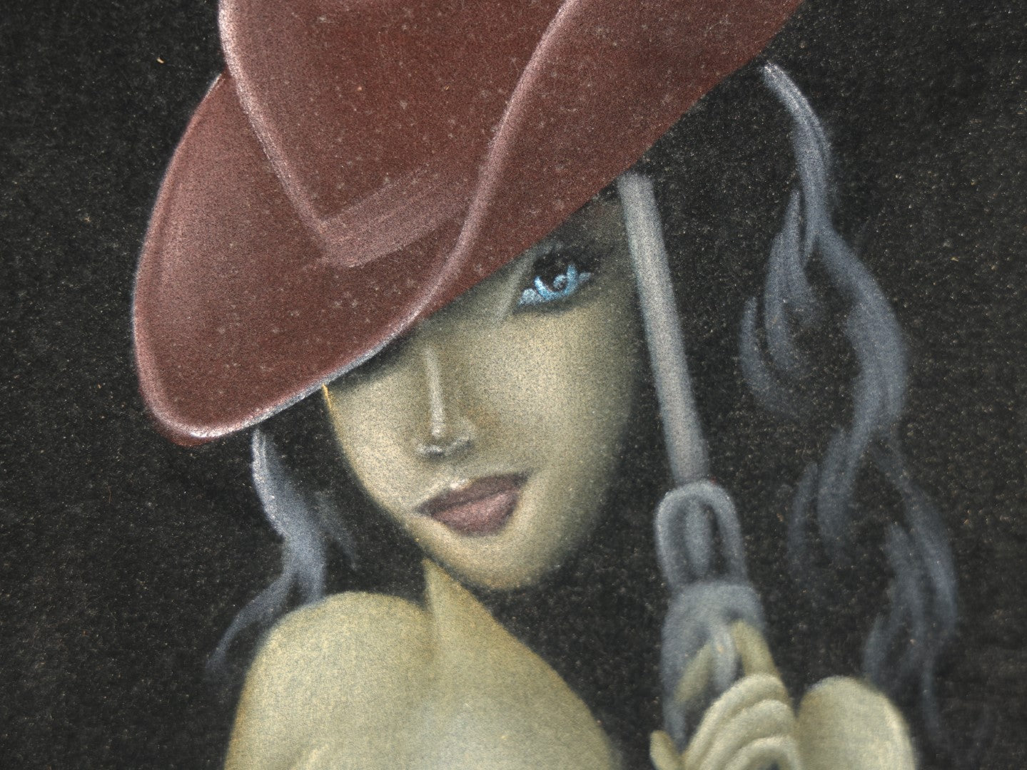 Lot 020 - Vintage Mexican Black Velvet Painting Of Nude Pinup Cowgirl, Hecho En México, In Frame