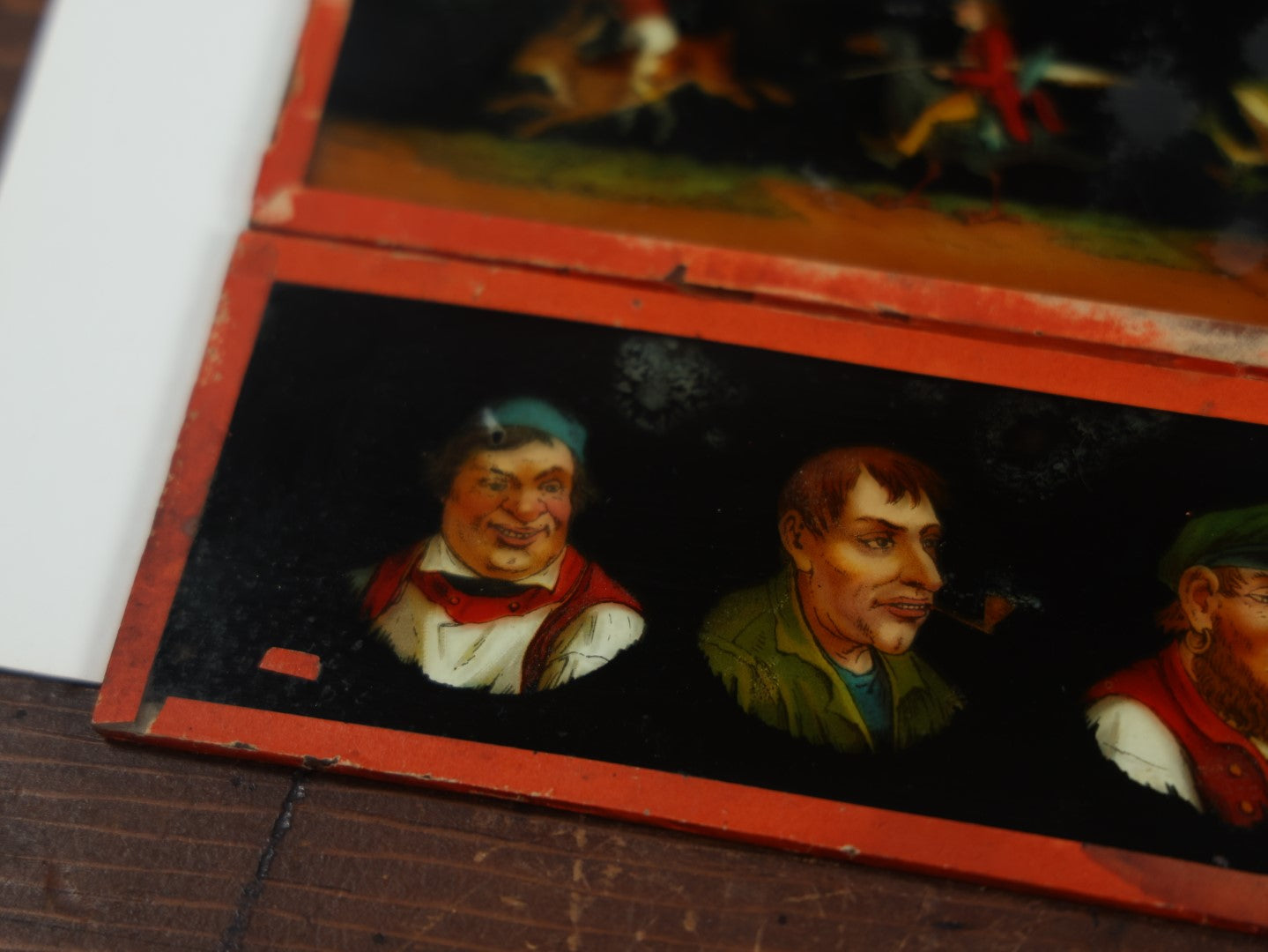 Lot 027 - Grouping Of Six Antique Hand Colored Magic Lantern Slides, Signed E.P., Showing Various Characters And Scenes, Note Various Wear