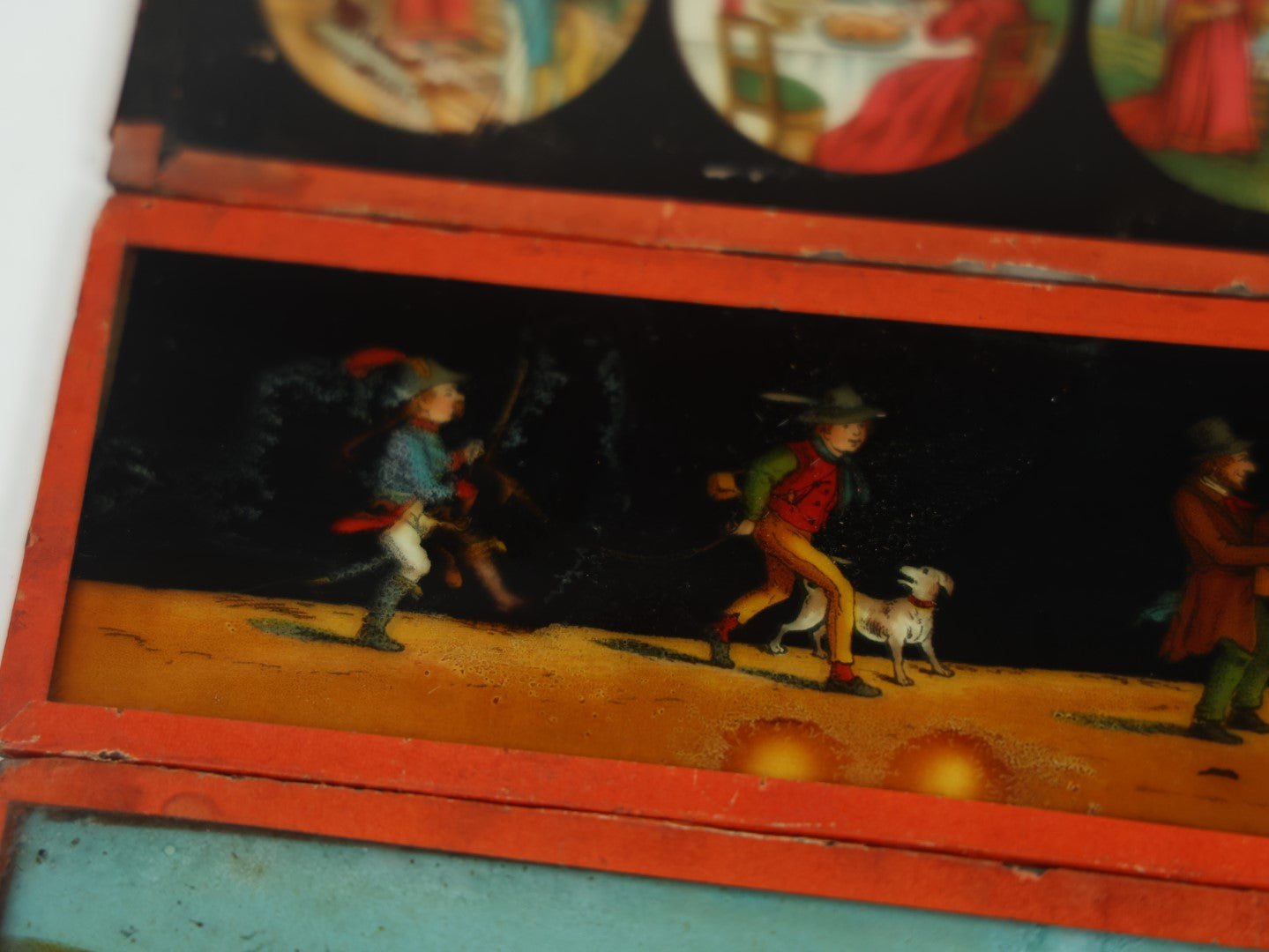 Lot 027 - Grouping Of Six Antique Hand Colored Magic Lantern Slides, Signed E.P., Showing Various Characters And Scenes, Note Various Wear