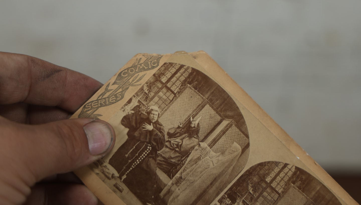 Lot 029 - Antique "Fast Day - A Horrible Intrusion" Stereograph Card With Ghostly Spectre And Demon Attacking Friar, Note Loss To Corner