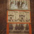 Lot 030 - Grouping Of Three Antique Stereograph Cards - Photo Of Schoolchildren In Front Of Schoolhouse, Greenwood Cemetery, Summer Bath At Pompeii With Nudes