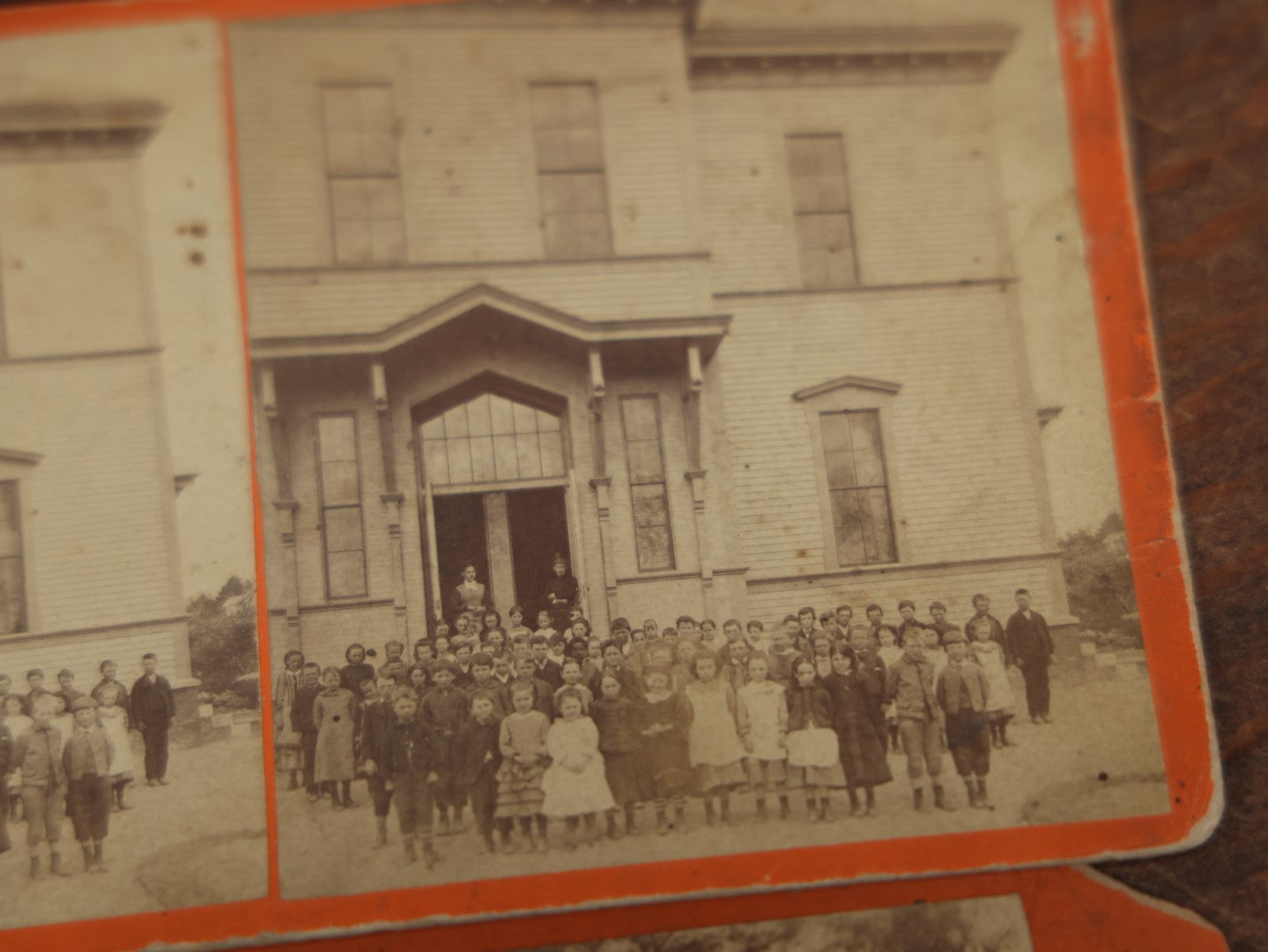 Lot 030 - Grouping Of Three Antique Stereograph Cards - Photo Of Schoolchildren In Front Of Schoolhouse, Greenwood Cemetery, Summer Bath At Pompeii With Nudes