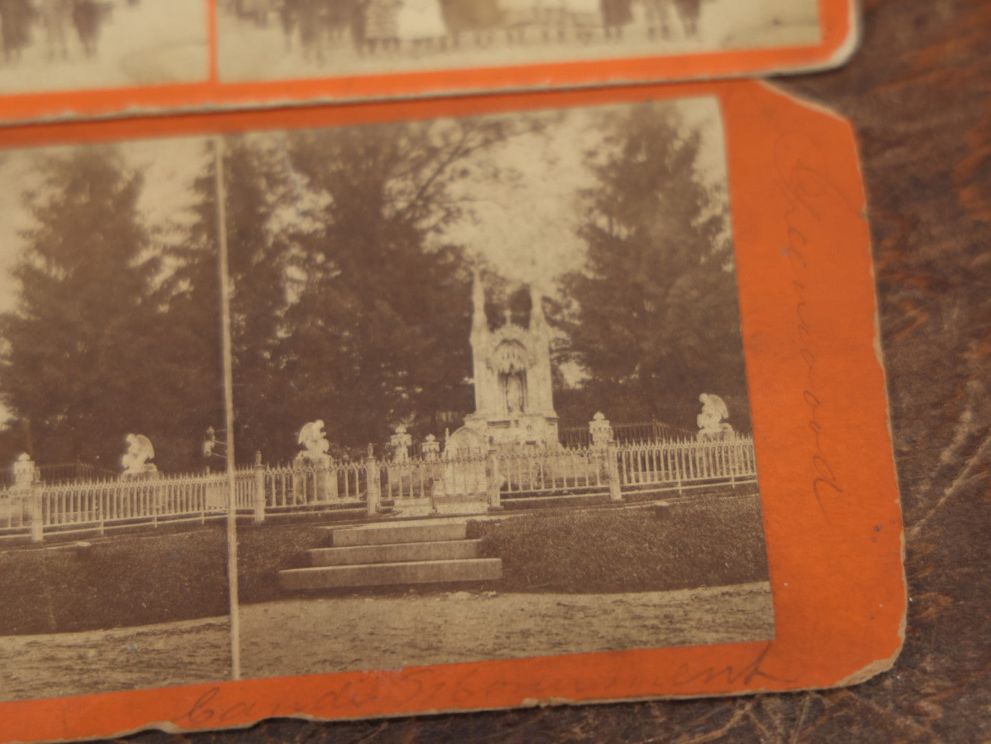 Lot 030 - Grouping Of Three Antique Stereograph Cards - Photo Of Schoolchildren In Front Of Schoolhouse, Greenwood Cemetery, Summer Bath At Pompeii With Nudes