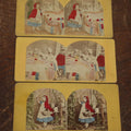 Lot 031 - Grouping Of Three Antique Stereograph Cards Of Little Red Riding Hood, From The Same Series, Featuring Taxidermy Big Bad Wolf Mount, Hand Colored