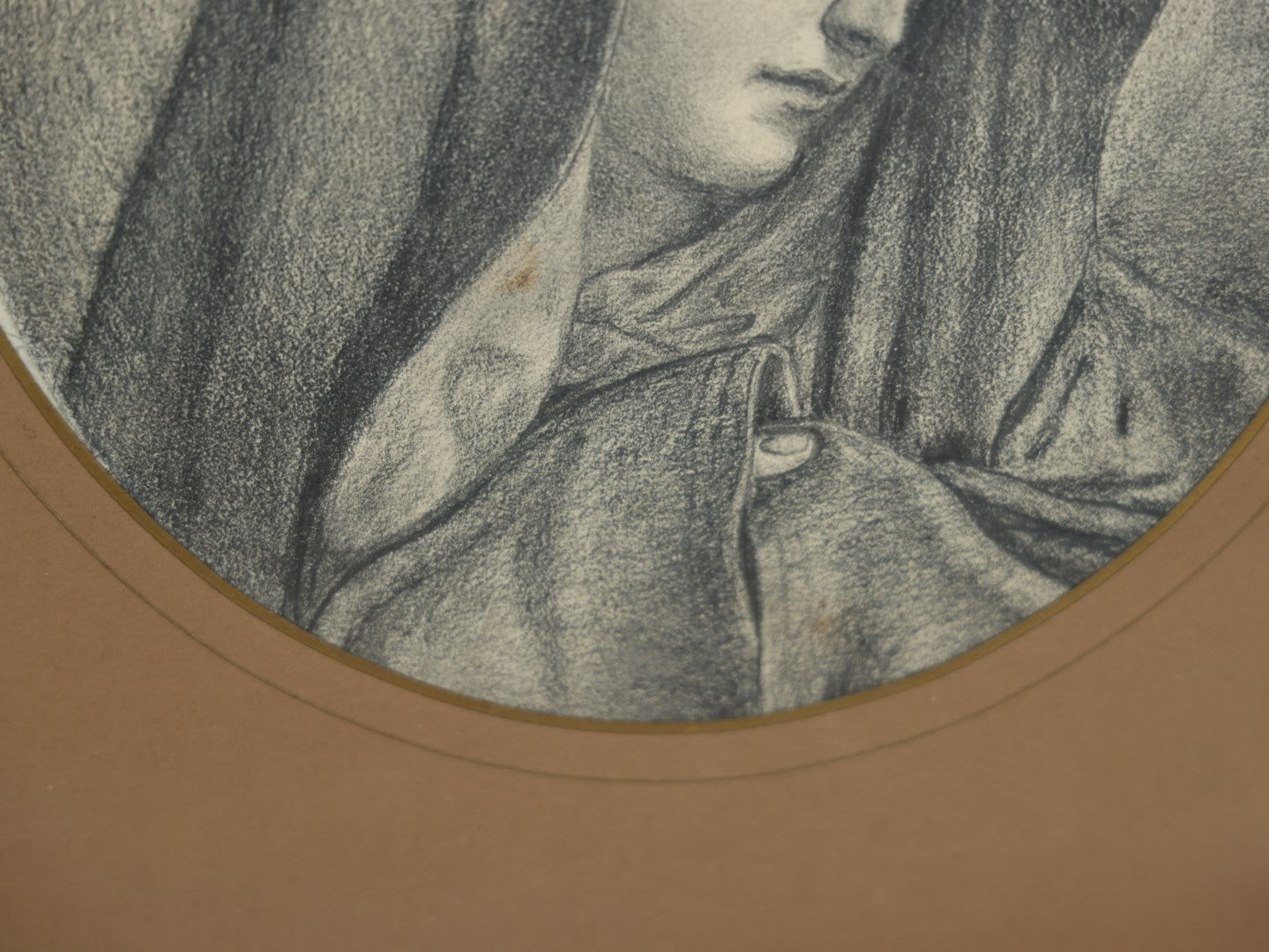 Lot 036 - Antique Hand Drawn Pencil Sketch Of The Virgin Mary In Antique Eastlake Wood Frame, Matted And Behind Glass