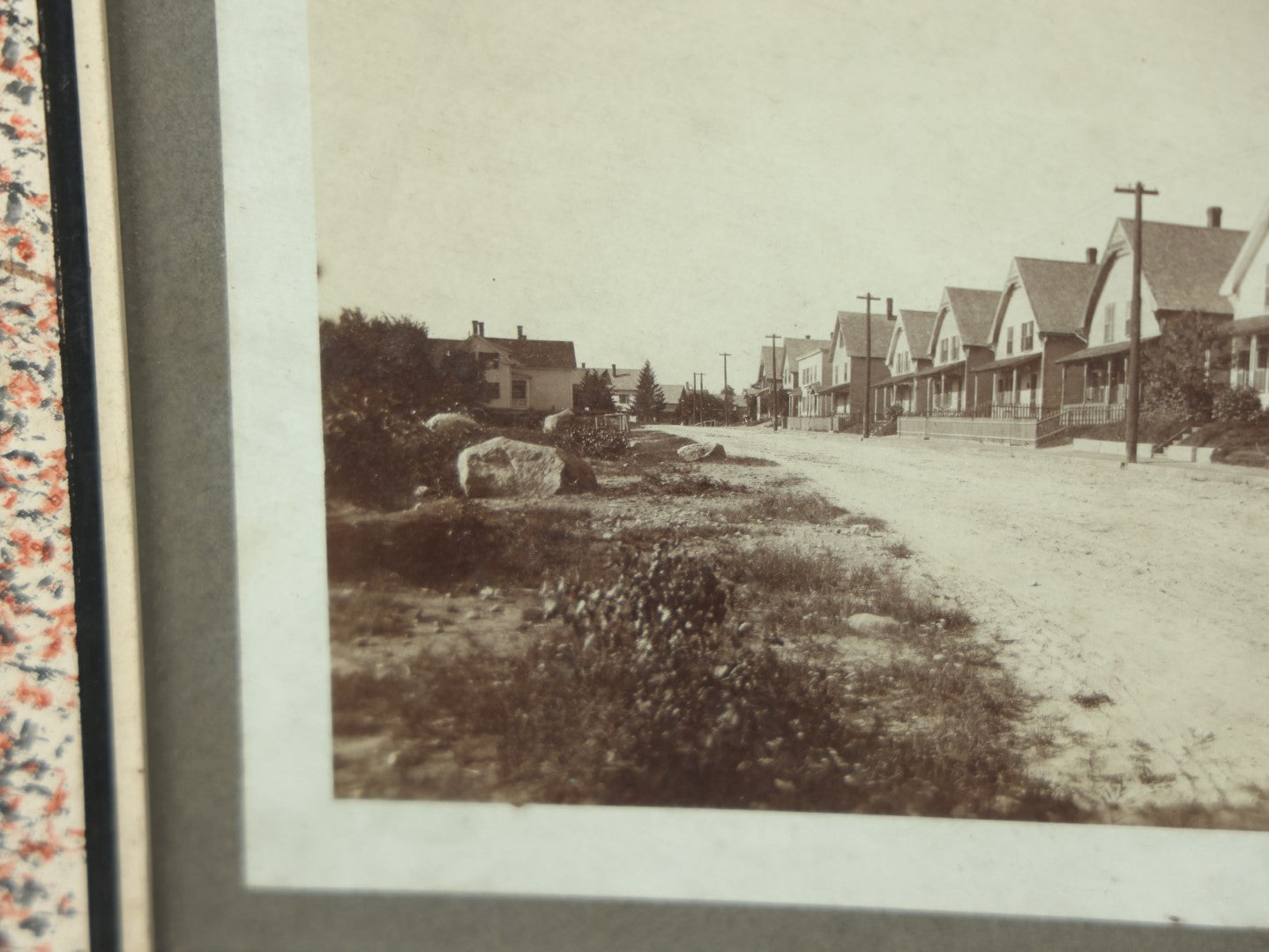 Lot 041 - Antique Framed Photos Of Houses, Likely On Or Near A Beach, In Marbled Antique Frame With Glass, Likely New England