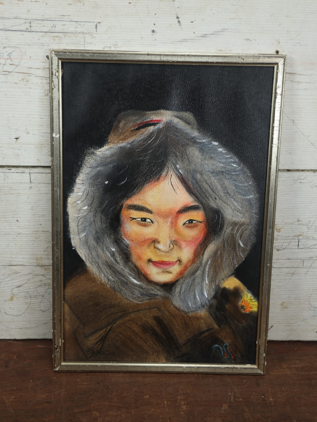 Lot 042 - Vintage Original Painting Of An Inuit Woman, German Label On Back, No Glass