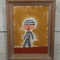 Lot 044 - Vintage Amateur Child's Painting Of Prisoner In Striped Jail Clothes, Signed Ina Warshawer, Lexington, Massachusetts