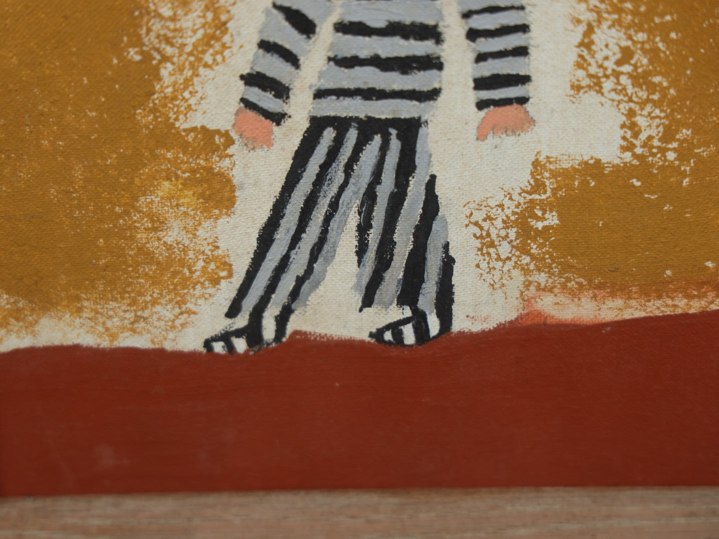 Lot 044 - Vintage Amateur Child's Painting Of Prisoner In Striped Jail Clothes, Signed Ina Warshawer, Lexington, Massachusetts