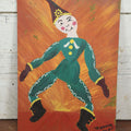 Lot 045 - Vintage Clown Jester Toy Painting On Masonite Board, Signed Mommy, 1964